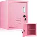 Suzile Lockable Storage Cabinet Metal Lockable Steel Storage Cabinet Organizer Lockers for Employees Vertical Metal Cabinets End Side Table Steel Bedside with Shelf (Pink)