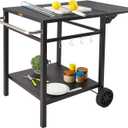 VEVOR Outdoor Grill Dining Cart with Double-Shelf, BBQ Movable Food Prep Table, Multifunctional Foldable Iron Table Top, Portable Modular Carts for Pizza Oven, Worktable with 2 Wheels, Carry Handle
