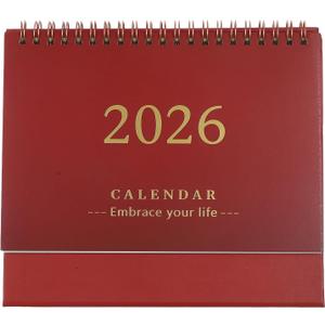 NUOBESTY Small Desk Calendar 2026 Standing Flip Desktop Calendar Scheduler Planner 2025.07-2026.12 Red