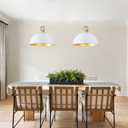 Generies 18'' Large Dome Pendant Lights for Kitchen Island, Farmhouse Modern Pendant Light Fixtures, White and Gold Wooden Adjustable Ceiling Hanging Lighting for Dining Room Bar Foyer Hallway