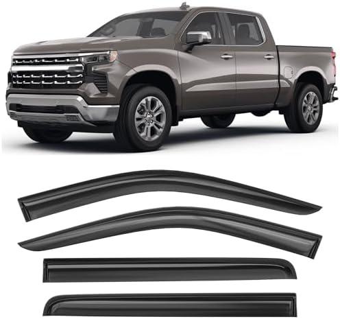 Shatterproof Tape-On Window Deflectors for 2019-2025 Chevrolet (Chevy) Silverado GMC Sierra 1500 2500HD 3500HD Crew Cab, Rain Guards, Window Visors for Cars, Vent Deflector, 4pcs