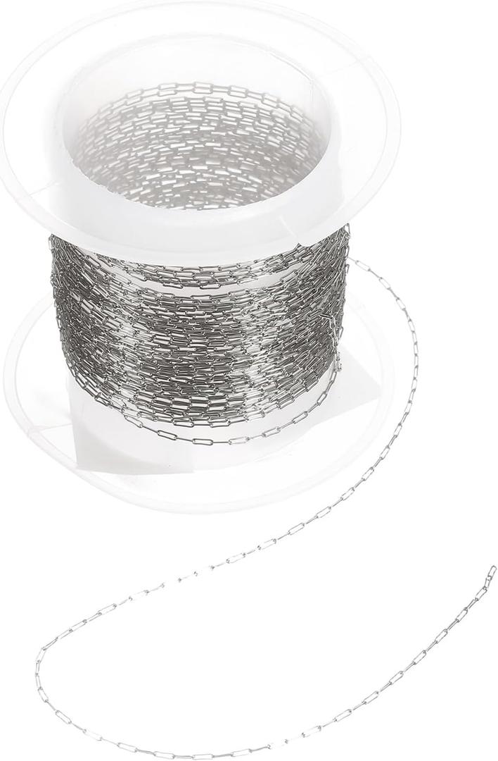 uxcell 16.4 Feet/5 Meter Stainless Steel Curb Chain, 0.8mm Cuban Link Chain, Paper Clip Twisted Links Cross Cable Chains for DIY Jewelry Making Supplies, Silver