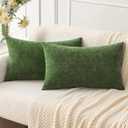 MIULEE Pack of 2 Couch Throw Pillow Covers 12x20Inch Soft Moss Green Spring Chenille Lumbar Pillow Covers for Sofa Living Room Solid Dyed Cases