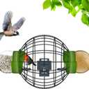 LONA Squirrel Proof Bird Feeding Cage for Outdoors - All-Weather Metal Caged Bird Feeders with Peanut Butter Jar Holder, Chew-Proof Feeding Cage for Small Birds (Round Cage, 2 Feeding Units)