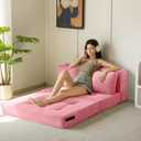 MAXYOYO Convertible Sofa Bed, Fold Out Sleeper Sofa with Pillow, 4 in 1 Tufted Folding Couch Bed Foam Floor Couch, Lazy Chair for Living Room Bedroom Guest Room, Pink  (Full)