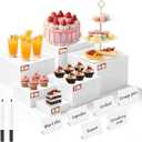 6Pcs Buffet Risers with Mini Sign and Maker, Acrylic Food Risers for Buffet Table, White Food Display Stands for Party, Collectibles Jewelry Display Stand, Acrylic Boxes Nesting Risers(10",9",8",7",6",5")