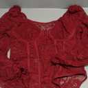 Milumia Women's Floral Lace Bishop Long Sleeve Bodysuit Sexy Sweetheart Neck Sheer Tops, L