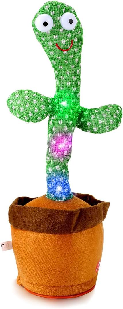 Dancing Talking Cactus Baby Toys, Singing Mimicking Recording Repeating What You Say, Electronic Light Up Plush Toy with 120 English Songs, Green