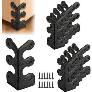 10 pcs Solid Brass Baseboard Corner Protectors, Skirting Board Corner Protectors, Vintage Metal Corner Protector Table Corner Edge Cover Safety Bracket with Screws (10, Black)