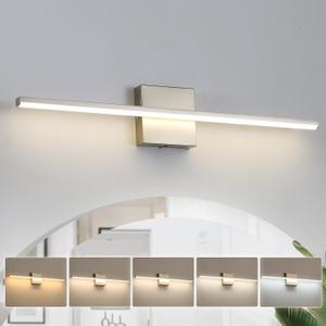 Modern Bathroom Vanity Light 24 Inch, 18W Brushed Nickel Bathroom Light Fixture Over Mirror, Dimmable 5CCT LED Wall Sconce Lighting for Restr (Silver)