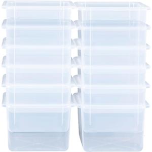 Wood Designs Cubby Storage Bin, Heavy Duty Plastic Containers for Kids Translucent Clear Cubby Tray Set of 12