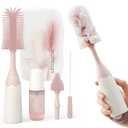 Momcozy Bottle Brush Kit with Push-Press Foam Design - Newborn Essentials Gift, Portable Cleaning Tool for Home & Travel, Baby Bottle Cleaner Brush for Breast Pumps & Nipples, Pink (Press Bubble Style)