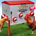 Automatic Chicken Feeder 100LBS Large Capacity, 12 Anti-Waste Ports Metal Poultry Feeder with Height Adjustable Stand, Waterproof Rodent Proof Feed Box with Lid Viewing Window for Hens Ducks Geese
