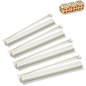 Mahjong All-in-One Tile Rack & Pusher, Acrylic Mahjong Combo, Enhanced Mah Jongg Tile Holders Set of 4 with 3 Goldern Dics (Beige White)