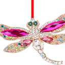 2 x WhatSign Pink Metal Dragonfly Ornaments for Christmas Tree - Dragonfly Christmas Ornament Decorations Keepsake Gifts for Women Girls