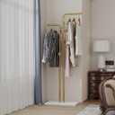 Double-pole Coat Rack Freestanding, Modern Metal Coat Racks Hanger Stand with 5 Hooks and Natural Marble Base, for Bedroom, Office, Hallway, Entryway, Living Room Gold