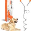 Petbobi Dog Tie Out Stake - 16 Heavy Duty Dog Anchor for Yard Camping, 9mm Solid Steel, Soft Grip Handle Spiral Stake with No Tangle Connect Ring for Small to Large Pets Up to 120lbs, Orange