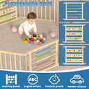 Foldable Wooden Baby Playpen With Gate, Wood Baby Play Pen Play Yard With Educational Abacus, Alphabet Board, Shape Color Board & Child Proof Lock, Wood Playpen For Babies And Toddlers 575723 inch