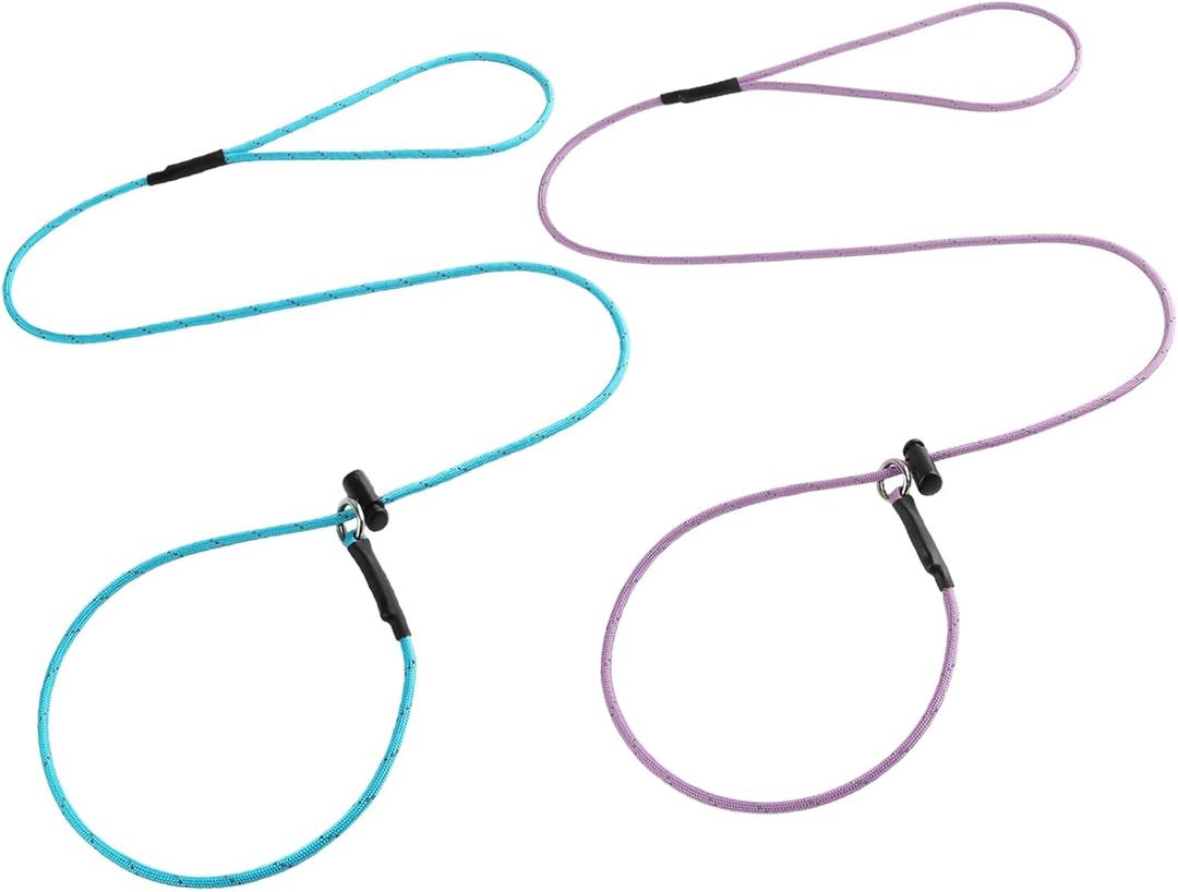 Reflective Slip Lead Leashes Puppy Training Lead  4.3mm Paracord Rope with 12-Core Strength, 1000lb Pull Force Set of 2 for Small & Medium Dogs (Purple & Light Blue, 4 FT)