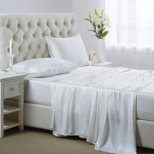 Lanest Housing Silk Satin Sheets, California King Size Bed Sheet Set with Deep Pockets, Cooling Soft and Hypoallergenic Sheets Cal King - Ivory