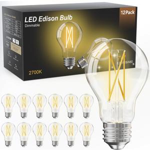 TJOY 12 Pack A19 Vintage LED Edison Bulbs, Dimmable, 60W Equivalent, High Brightness 2700K Warm White, 7W E26 Standard Base, 800 Lumens, CRI80+, Clear Glass Filament Bulb for Home, Farmhouse