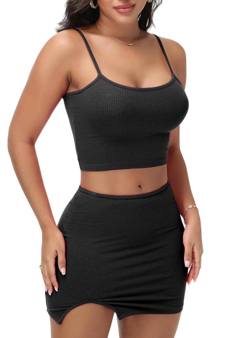 Y2K Women's Sexy 2 Piece Skirt Set Crop Top & Bandeau Mini Dress Summer Bodycon Outfit for Club Vacation Beach