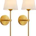KUAUGST Wall Sconces Sets of 2, Retro Industrial Wall Lamps, Bathroom Vanity Sconces Wall Lighting with White Fabric Shade, Suitable for Bedroom Living Room Corridor Kitchen (Gold)