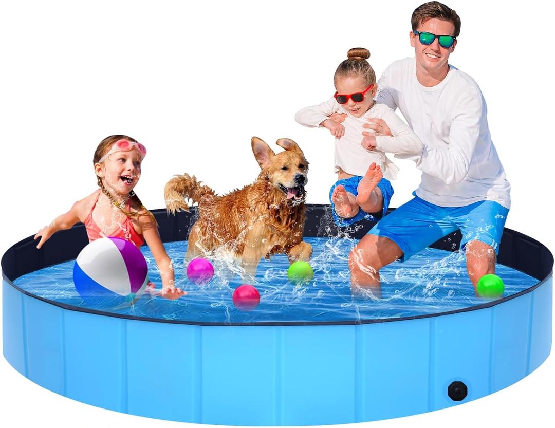 Foldable Dog Pool - 71" x 12" Anti-Slip Portable Dog Swimming Pool, Hard Plastic Collapsible Kiddie Pool for Outdoor and Indoor for Pets Dogs Cats and Kids (Blue)