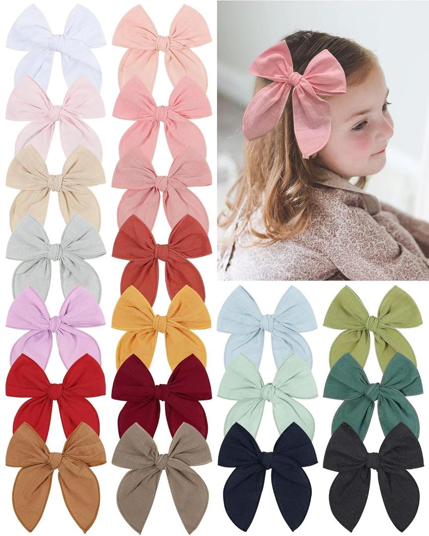doboi 20PCS Fable Bows 4.5 Inch Hair Clips Baby Girls Hair Clips Cotton Linen Bows for Girls Solid Color Hair Accessories for Baby Toddlers Kids