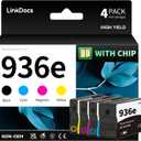 LinkDocs 936e Ink Cartridge Combo Pack (with Chip) Replacement for HP 936e 936 Compatible with HP OfficeJet Pro 9110 9120 9122 9125 9130 Wide Format 9730 9720 (Black/Cyan/Magenta/Yellow)