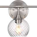 MELUCEE 3 Lights Modern Vanity Lights Over Mirror, Brushed Nickel Bathroom Lighting Fixtures with Clear Striped Swirl Glass Shade, Metal Wall Mount Lamp for Mirror, Bathroom Living Room Workshop