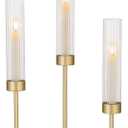 Hewory Gold Hurricane Candle Holders: Brass Candlestick Holders Set of 3 Tall Taper Candle Holders for Candlesticks Candle Sticks Holder Decor for Table Centerpiece Wedding Party Christmas Decorations