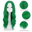 FESHFEN Long Green Wigs for Women, 24 inch Middle Parting Synthetic Wavy Wig for Daily Party, Green