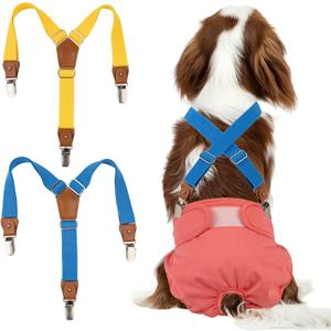 Pet Soft Dog Suspenders 2 Pieces Female Dog Diaper Suspenders for Dogs Diaper Keeper Suspender for Doggy Skirt, Dress, Diapers (Gold & Blue, S/M)