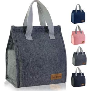 Mziart Minimalist Lunch Bag, Reusable Insulated Bag for Women Men Box Container Leakproof Simple Bento Tote Adults Cooler Work Office Picnic or Travel (Grey) M23HK-LB-005-JJ (Gray)