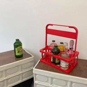Bottle Caddy for 6 Pack Bottle Can, Portable Beer Bottle Rack Pure Color Foldable Beverage Storage Rack Picnic Beer Handle Basket Plastic Beer Carrier 6 Beer Holder Basket (Red)