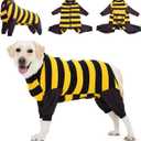 LovinPet Dog Recovery Suit for Large Medium Dogs Onesie for Shedding Skin Disease Pet Pajamas Anti Licking Bodysuit for Abdominal Wound After Surgery,Yellow/Black,L