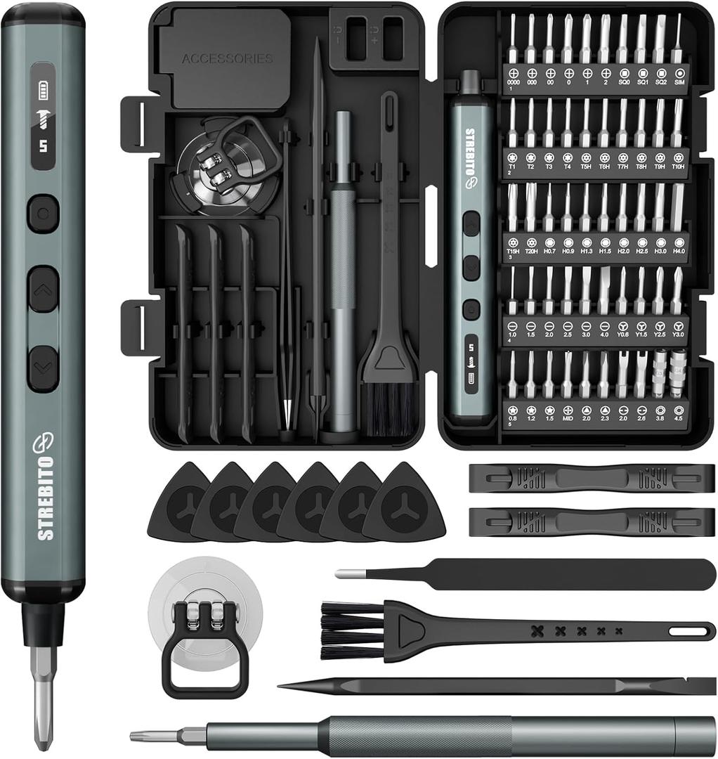 STREBITO Mini Electric Screwdriver, 67 in 1 Electric Screwdriver Kit - 50 S2 Precision Bits, 5 Torque Settings, Organized Storage, Mini Power Screwdriver Rechargeable Tool Kit for PC Electronics