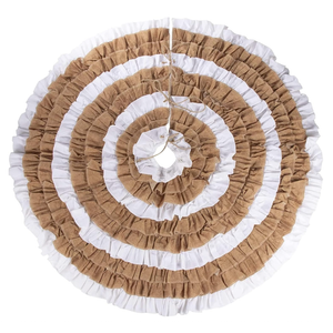 Christmas Tree Skirt - 48-Inch Ruffled Linen Skirt, Winter Holiday Decoration, White and Natural Brown Colors, Classic Style Indoor Festive Season Decor