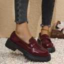 Women's Fashion Printed Patent Leather Platform Loafers Comfortable Slip-On Lug Sole Chunky Heel Penny Shoes Casual Dressy Business Work Shoes (Red,11)