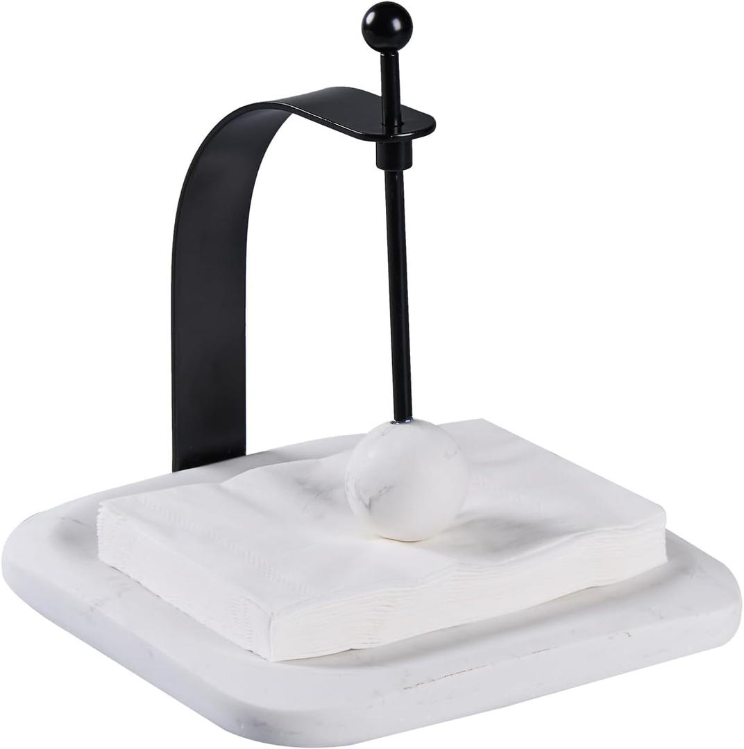 White Marble Napkin Holder - Decorative Square Paper Napkin & Towel Holder for Kitchen, Restaurant, Bathroom - Durable Resin Table Organizer - Stylish Home Gift (7 x 7 IN)