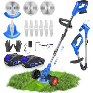 Electric Weed Wacker with Wheels, String Trimmer with 2 x 24V Batteries and Charger,Cordless Weed Eater, Grass Trimmer/Edger Lawn Tool/Brush Cutter