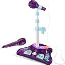 Little Pretender Kids Karaoke Machine with 2 Microphones and Adjustable Stand,AUX Port, Music Sing Along with Flashing Stage Lights and Pedals for Fun Musical Effects