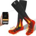 SAVIOR HEAT Heated Socks for Men Women with APP Control Battery Rechargeable Electric Heating Skiing Socks Washable Foot Warmer for Winter Hunting Skiing Fishing Hiking (Large, Black)