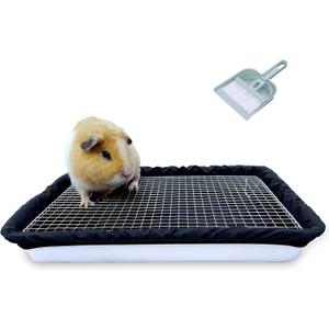 Guinea Pigs Litter Box with Stainless Steel Grid & 2 Reusable Waterproof Liners, Small Animal Potty Tray for Dwarf Rabbit,Ferret,Chinchilla