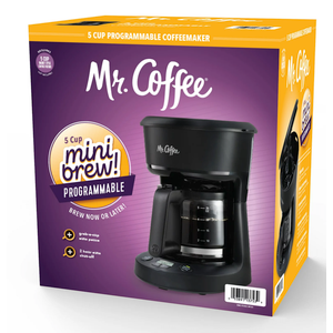 Mr. Coffee 5-Cup Programmable Coffee Maker, 25 oz. Mini Brew, Brew Now or Later, Black