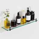 20 Inches Glass Shelves for Bathroom, Matte Black Floating Glass Shelf Stainless Steel Tempered Glass Bathroom Shelves for Wall Mount Modern
