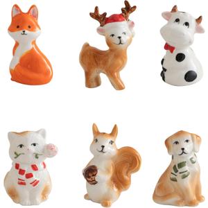 DIHOclub Set for 6 Cute Animal Christmas Ornaments with Gift Boxes, Hand-Painted Ceramic Animal Hanging Pendants for Christmas Tree and Home Decorations
