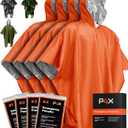 PREPARED4X Emergency Poncho and Mylar Blanket Liner - Heavey Duty, Waterproof, Wind-Resistant Green Outdoor Rain Poncho for Camping and Car Emergencies - 4 Pack (Orange)