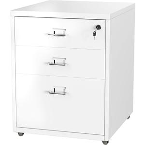 3 Drawer Mobile Cabinet with Lock, Metal Storage Cabinets for Home Office, Under Desk Cabinets with Drawers, Mobile File Cabinet, Assemble Required, White